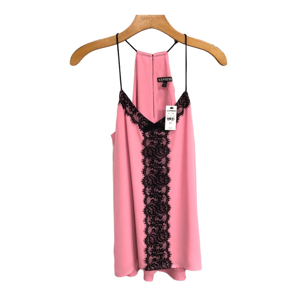 NWT Express Pink and Black Lace Cami Tank Top Size SP